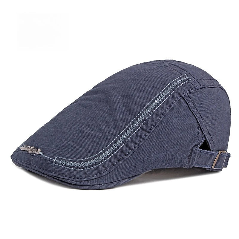Washed Ivy Cap Men Curved Decorative Stitching Metal Logo Newsboy Hat