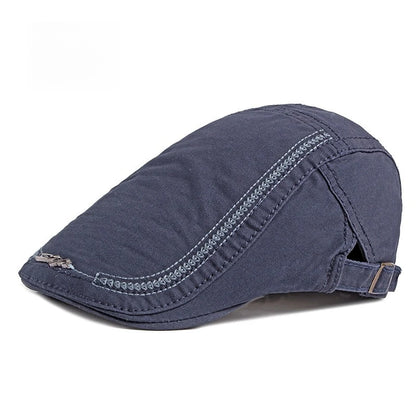 Washed Ivy Cap Men Curved Decorative Stitching Metal Logo Newsboy Hat