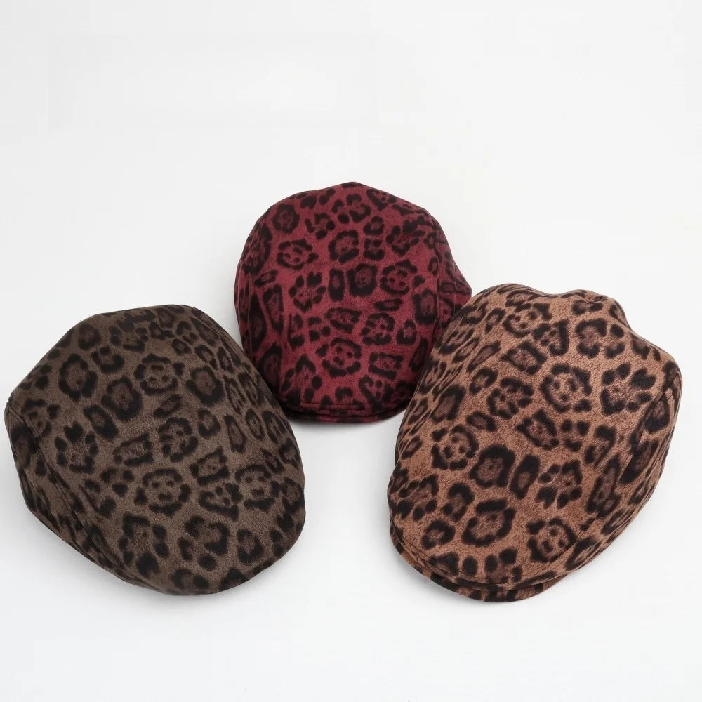 Fashion Leopard Print Beret Women Autumn Winter Thick Warm Hats