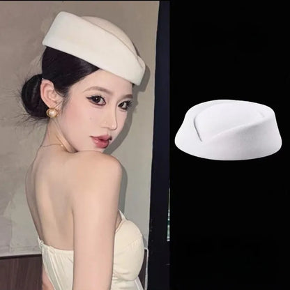 Hepburn Style Black Flat Top Berets Hat Women's French High-End