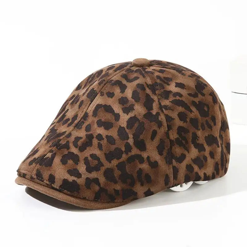 Female Leopard Print Peaked Cap British Style Autumn Winter Berets Hats