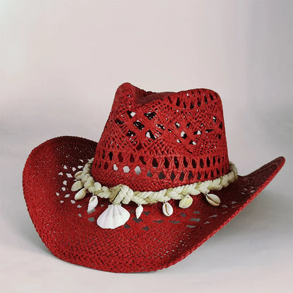 Western Cowboy Straw Hat Women Fashion Large Brim Straw Hat Breathable Outdoor