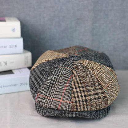 Men Newsboy Hats Wool Autumn Vintage Herringbone Octagon Cap