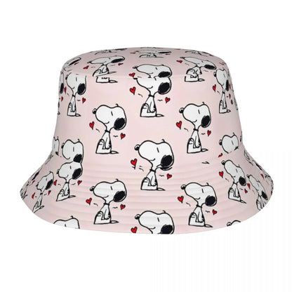 Trendy Snoopys Dog Bucket Hats Women Men Outdoor Sports Cartoon Heart Fishing