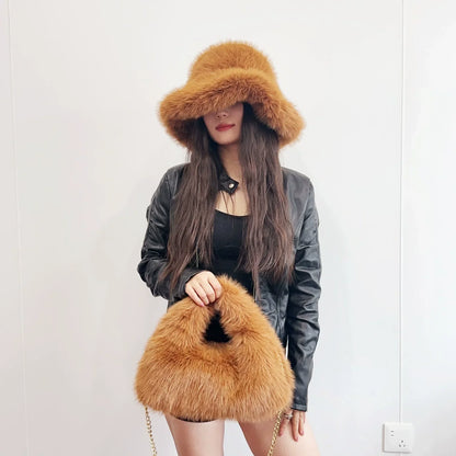 Autumn And Winter Women's Hats Faux Fur Bucket Hat