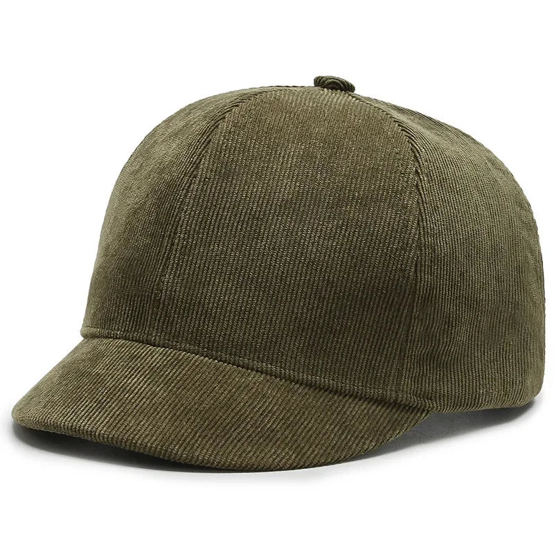 Men's Short Brim Baseball Cap Casual Solid Corduroy Soft Top Cap