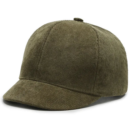 Men's Short Brim Baseball Cap Casual Solid Corduroy Soft Top Cap