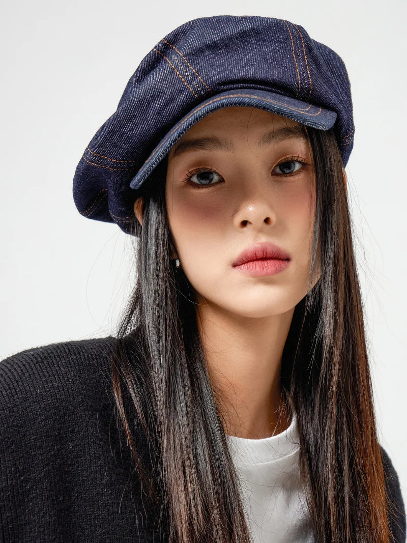 Y2K Big Size Women Girl Berets Hat Gothic Punk Denim Beret Hats