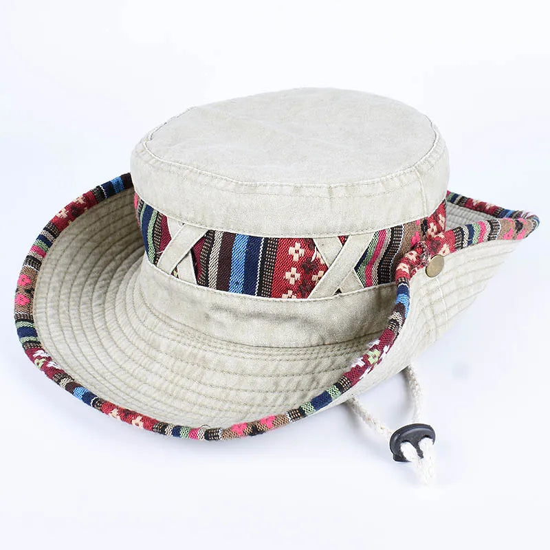 2026 Summer Bucket Hat With Wind Rope Women Man Vintage