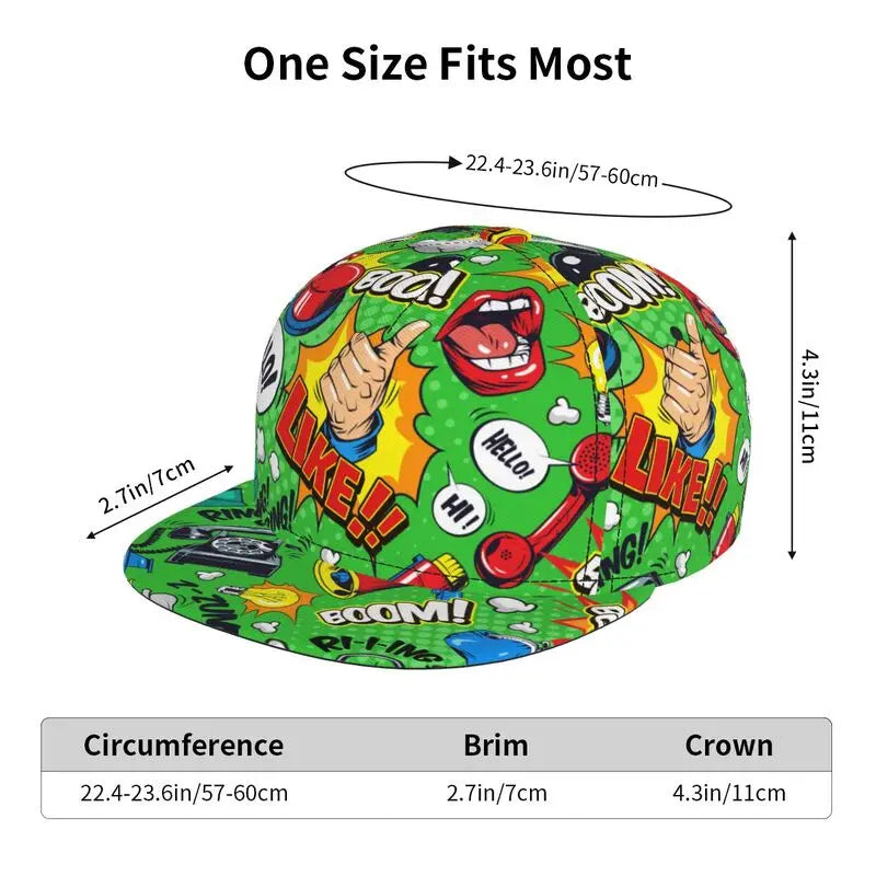 American Pop Art Comic Book Snapback Hat Flat Bill Hat Baseball Caps Adjustable Flat Brim Hip Hop Hats