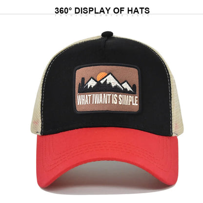 Letter Mesh Breathable Hat Women Men Embroidery Blocking Baseball Cap