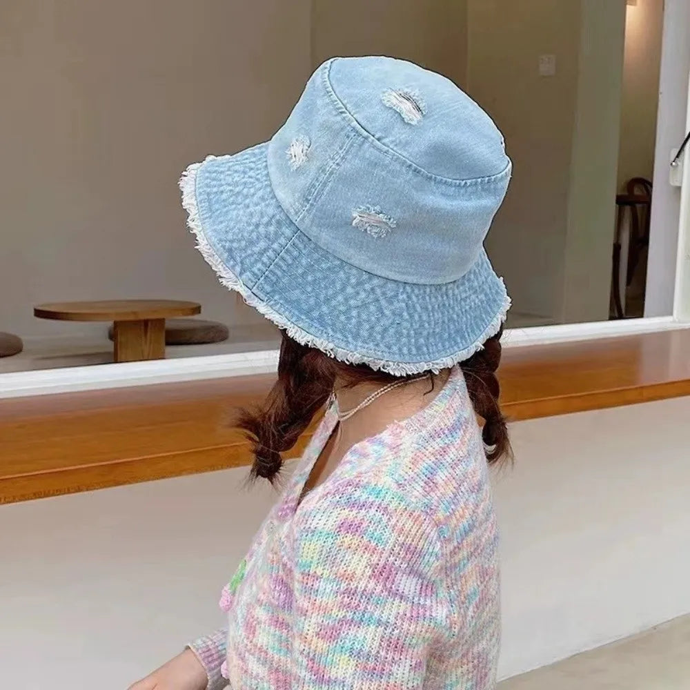 Fashion Washed Denim Bucket Hats Wide Brim Sun Protection