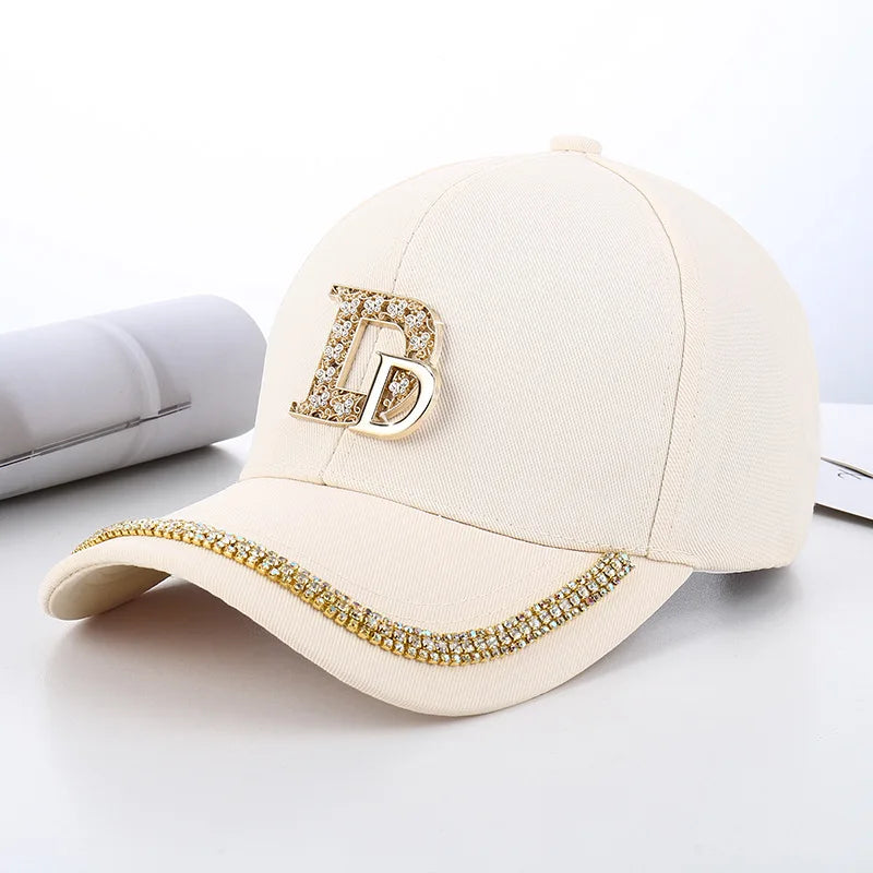 Fashion Diamond D Letter Baseball Cap For Women Summer