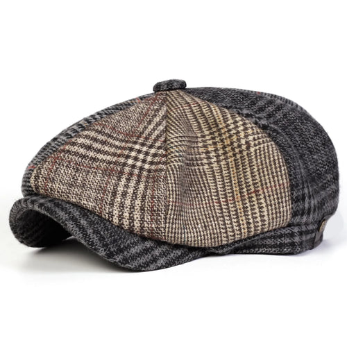 Unisex Retro Grid Stitching Newsboy Caps Men British Painters Hats