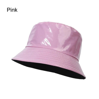 Faux Leather Bucket Hat Women Reversible PU Leather Sun Hat