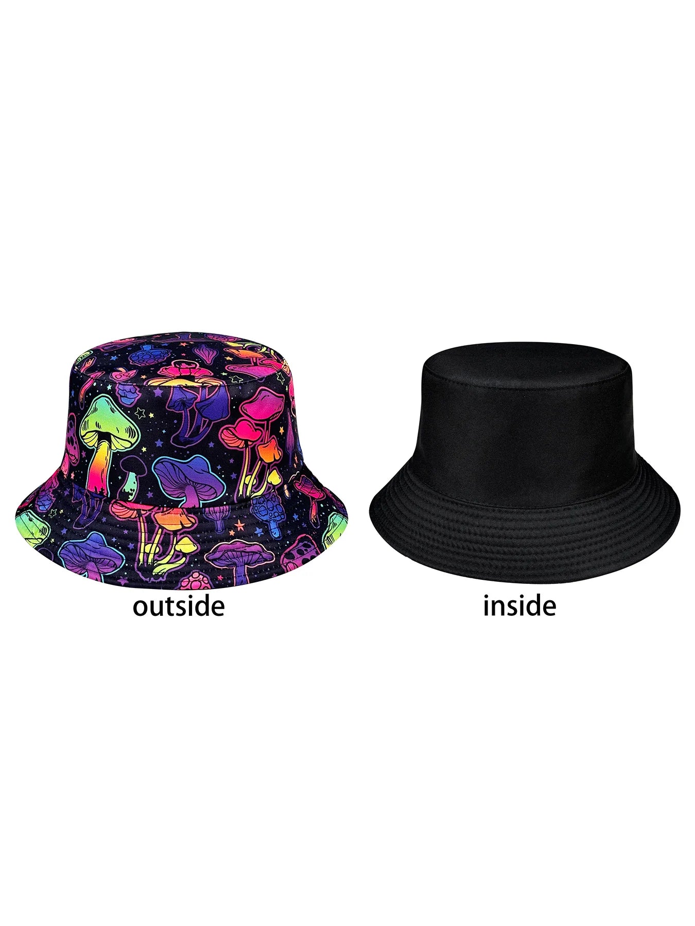 Dreamy Colorful Mushroom Bucket Hat, Reversible Sun Hat