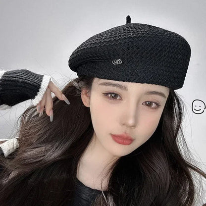 Women Fixed Pleated Paper Straw Beret Summer