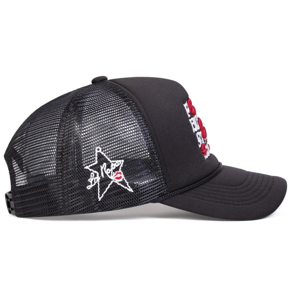 Fashion Red LIP Embroidery Baseball Hat for Men Women