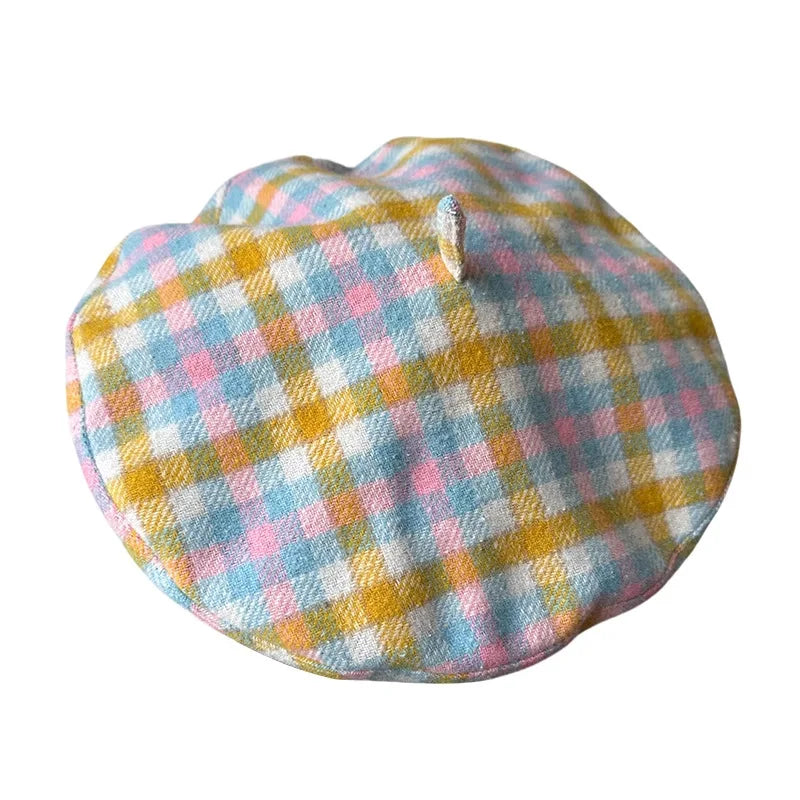 Autumn Winter British Color Plaid Flying Saucer Hat