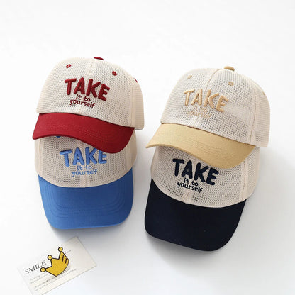 Letter Embroidered Baseball Cap For Kids Summer Sunscreen Mesh Hat Boy Girl Toddler Outdoor Breathable Sun Hats