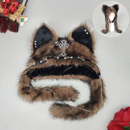 Y2K Dark Series Gothic Plush Winter Hat Spicy Girl Cat Ear Hat