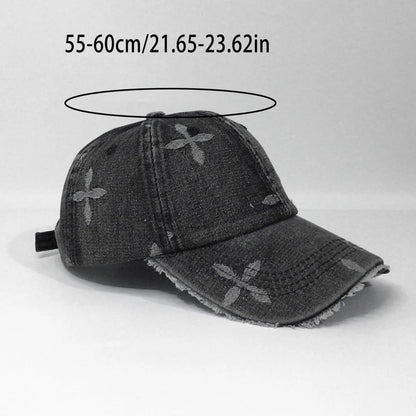 Cross Denim Baseball Cap With Jacquard Fringe, Vintage Distressed, Cropped Edge Cap