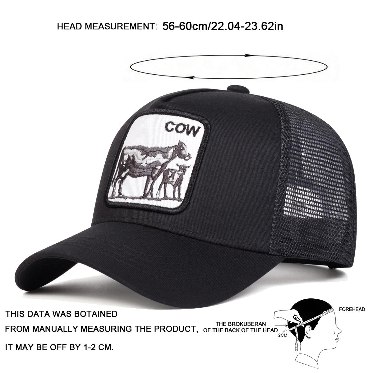 Unisex Cow Embroidery Baseball Net Caps Spring and Summer Outdoor