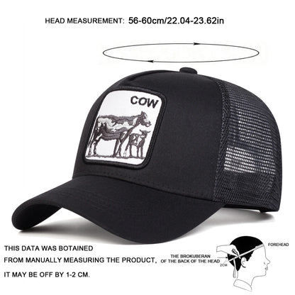 Unisex Cow Embroidery Baseball Net Caps Spring and Summer Outdoor