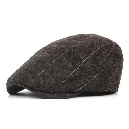 Vintage Plaid British Newsboy Beret Retro Male Woolen Beret Cap Classic Old Man