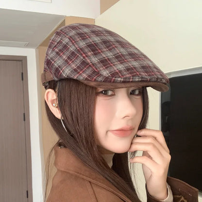 Beret Hats Women's Checkered Retro Adjustable Fashion Cap