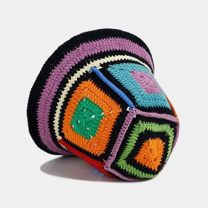 Women Muticolor Crochet Korean Handmade Bucket Hat Women Weaving Knitted Hat Y2k Fashion Flowers Autumn Cap