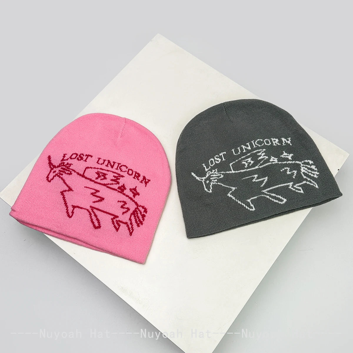 New Men Women Korean Jacquard Unicorn Letters Knitted Hats