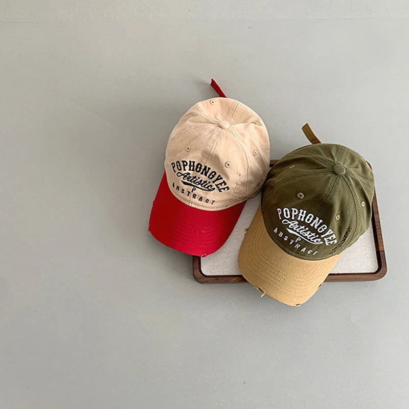 Color Block Children Duck Hat Embroidery Letter Baby Baseball Hats Soft Top Kids Peaked Cap Outdoor Sun Visors