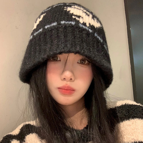 Vintage Jacquard Wool Knitting Hat For Women Autumn Winter