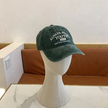 Unisex Washed Cotton Caps Letter Embroidery Vintage Baseball Cap