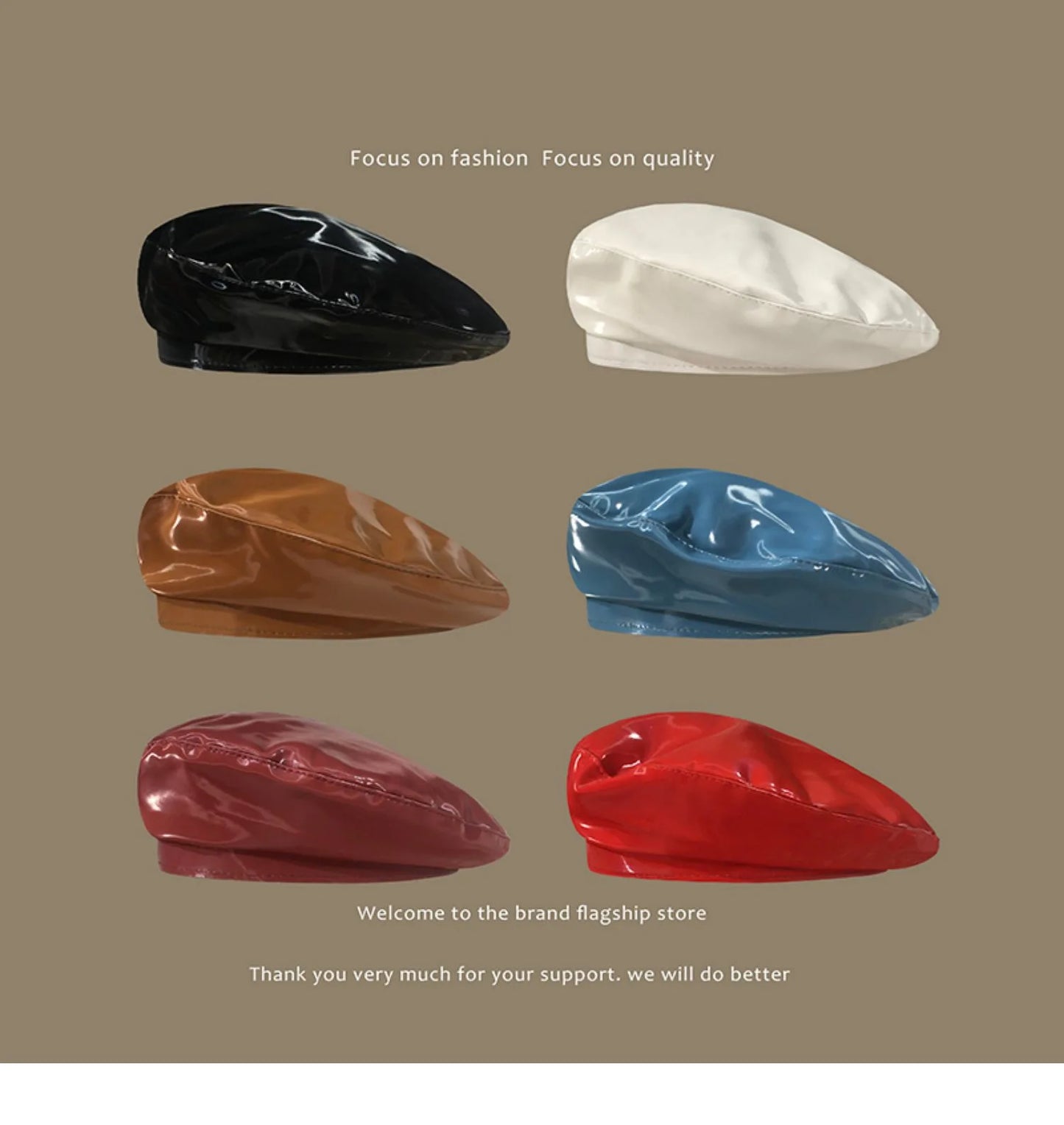 Lady Mirror Pu Leather Painter Caps Casual Hat