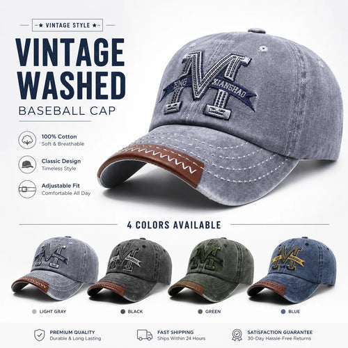 Vintage Washed Cotton Baseball Cap Men Women Letter M Embroidery Dad Hat