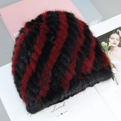 2026 New Style Fashion Genuine Real Natural Women's Knitted Mink Fur Hat