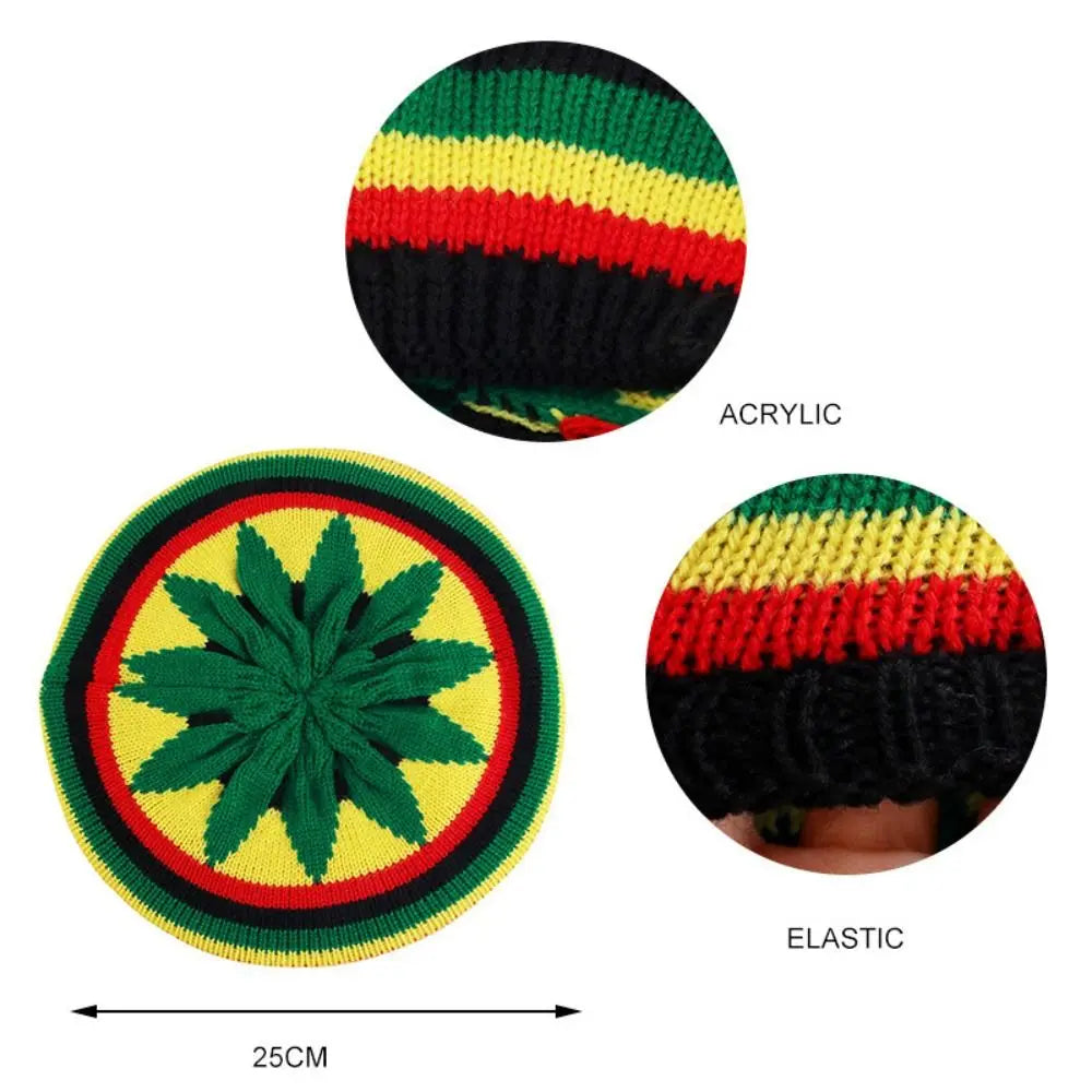 New Jamaican Reggae Loose Knitted Beanie Warm Wool Knitted Rainbow Hat