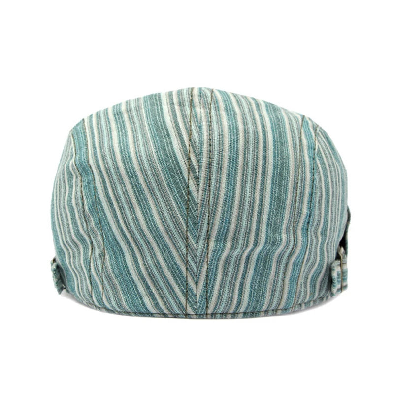 Women Newsboy Cap Striped Flat Peaked Cap