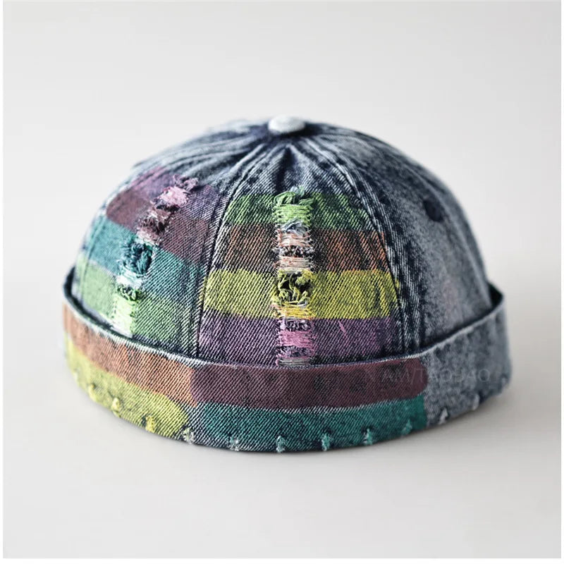 Vintage Painted Rainbow Denim Docker Cap