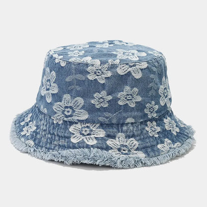 2023 Spring Denim Cartoon Flower Embroidery Bucket Hat