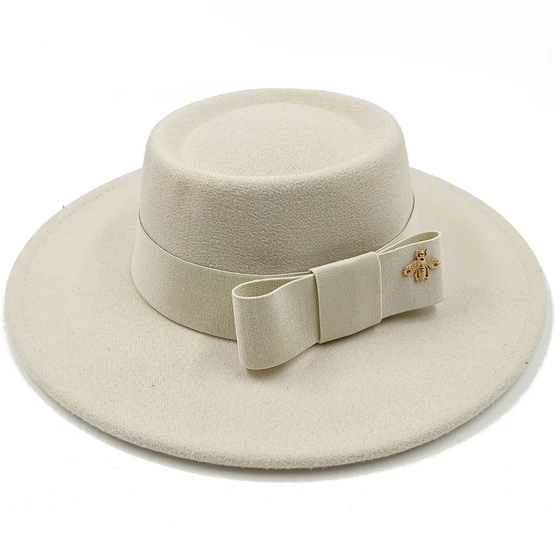 Bow Tie Fedora Hat Winter Round Bumpy Surface Flat Top