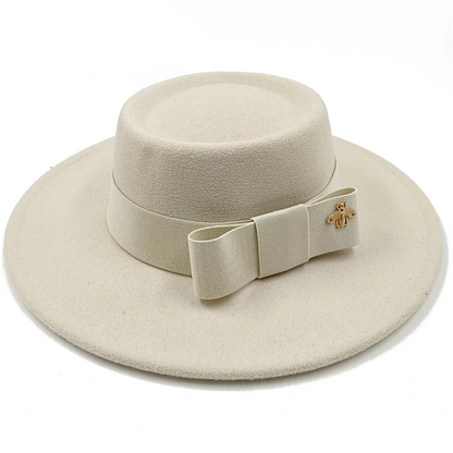Bow Tie Fedora Hat Winter Round Bumpy Surface Flat Top