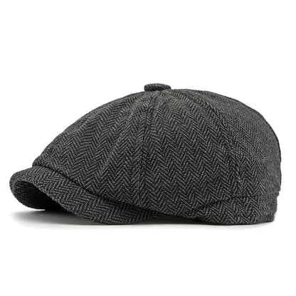Twill Flat Cap For Men Women Herringbone Newsboy Caps British Style Octagonal Hat