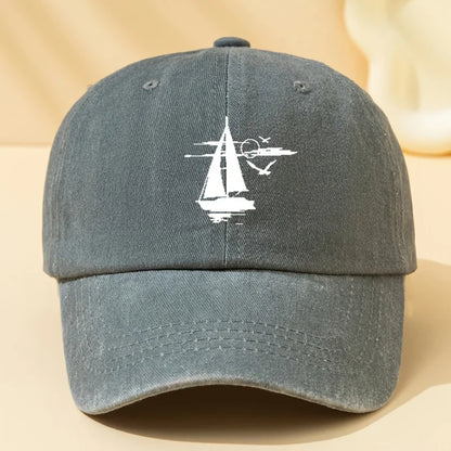Sailing Printed Retro Washed Baseball Cap with Soft fabric Suitable for Outdoor Camping, Cycling, and Casual Street Wear