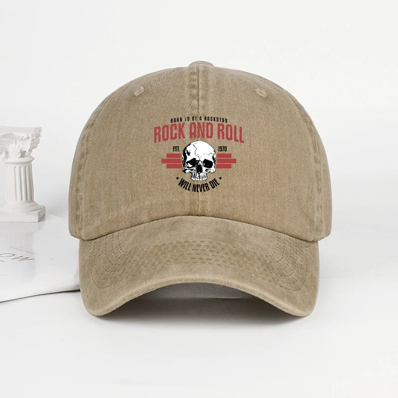 Rock Skull Print Washed Baseball Cap Soft Comfortable Lightweight Breathable Adjustable Style