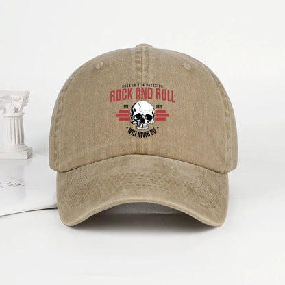 Rock Skull Print Washed Baseball Cap Soft Comfortable Lightweight Breathable Adjustable Style