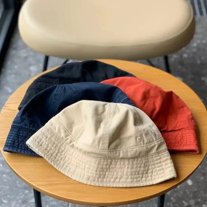 Casual Retro Bucket Hat Japanese Style Short-Brim Fisherman Cap Big Head