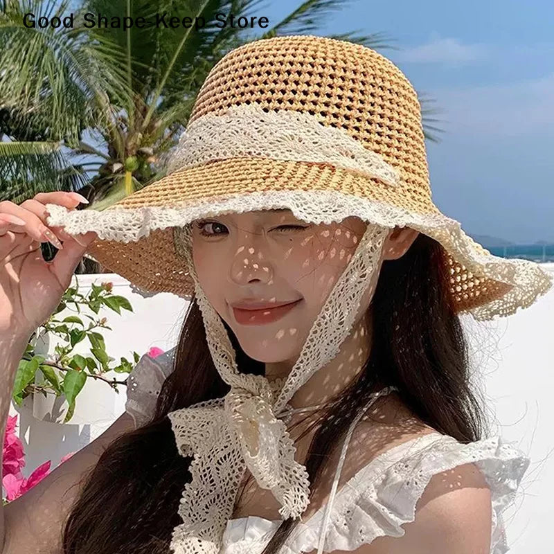 Fashion Beach UV Protection Cap Women Lace Visors Hat